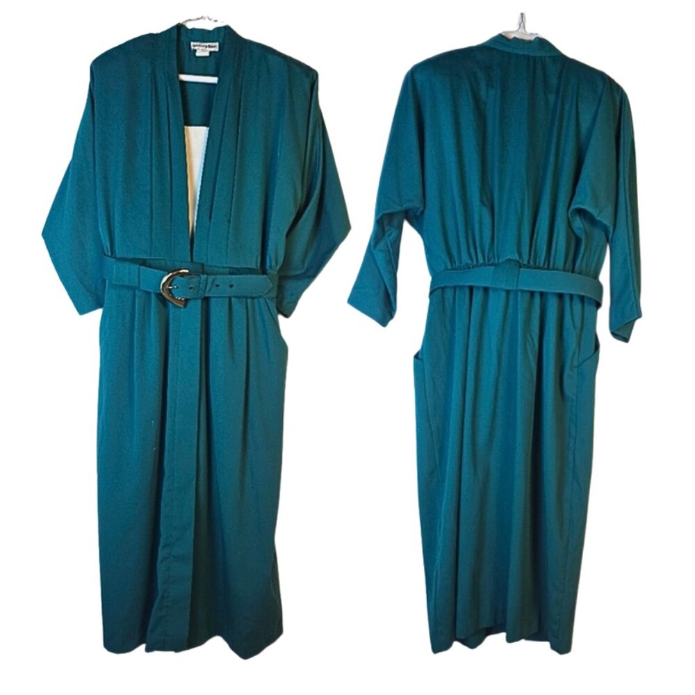 Vintage Perceptions Turqouise Green Pleated Belt Pencil Skirt Midi Dress Size 12